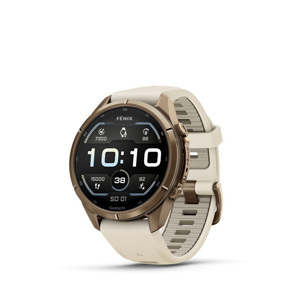 Nutikell Garmin  Fenix 9 Pro – 43mm
Autumn Gold Titanium with Cream/French Grey Silicone Band
