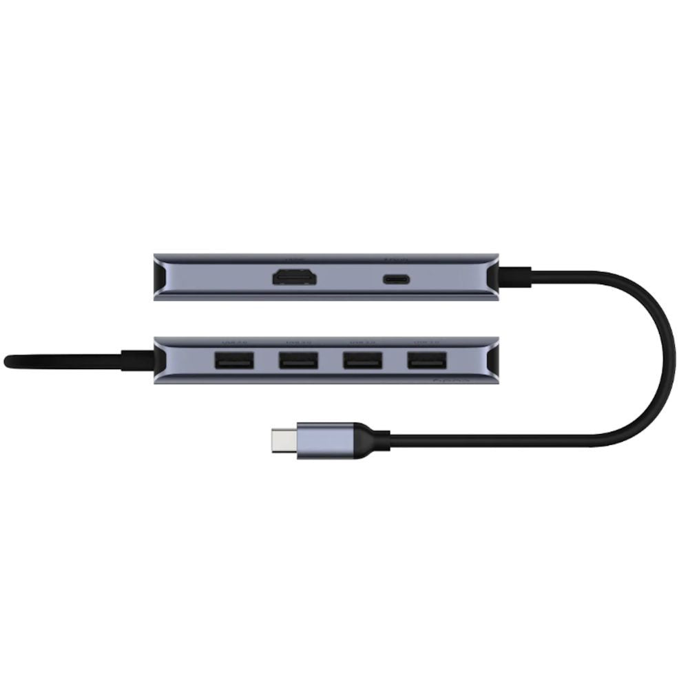 Роутер Cudy  UH500 PortMate USB-C 6-in-1 Hub 4K 30Hz HDMI USB-C PD 4x USB-A 3.0 Aluminum Grey