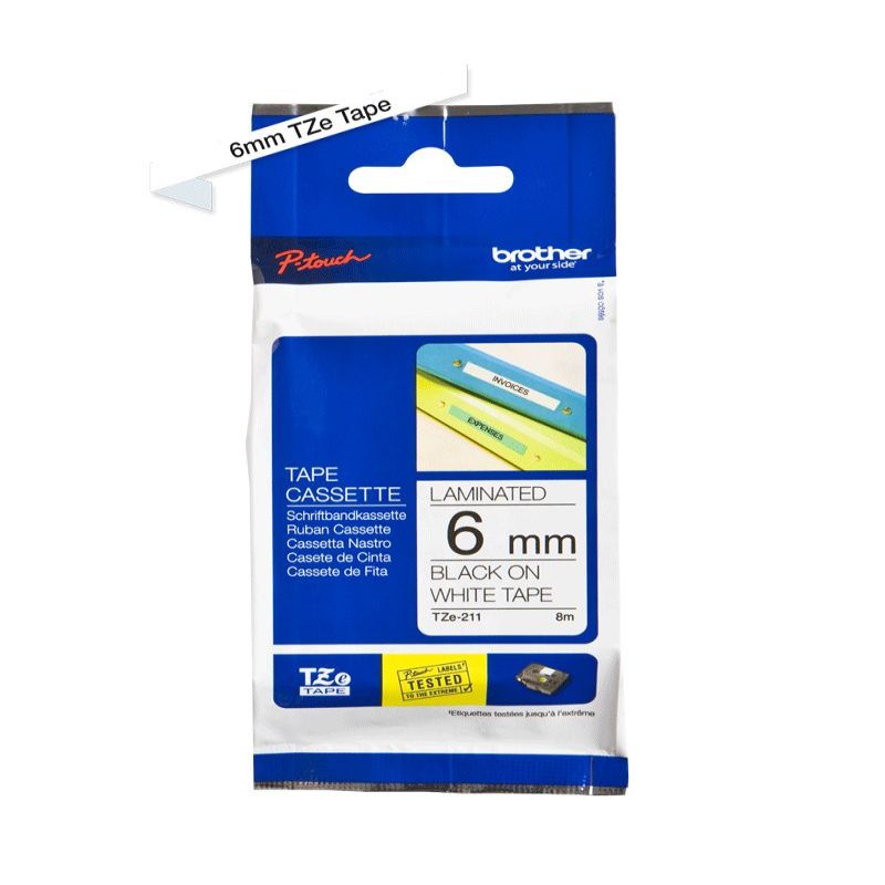 Tarvikud ja tarvikud Brother  TZe-211 Laminated Tape Black on White, TZe, 8 m, 6 mm