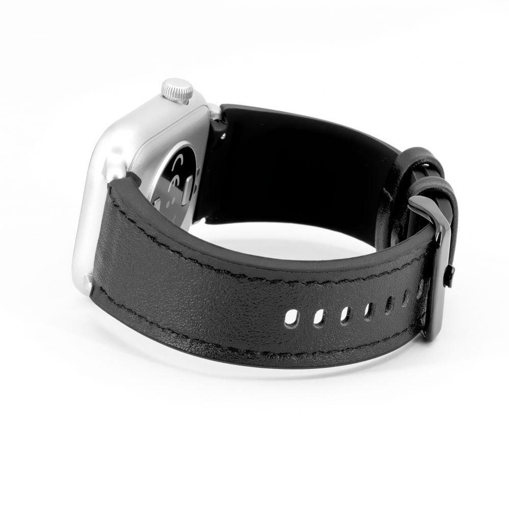 Strap Connect  20mm Silicone Patch Leather Watch Strap (130mm M/L) Black