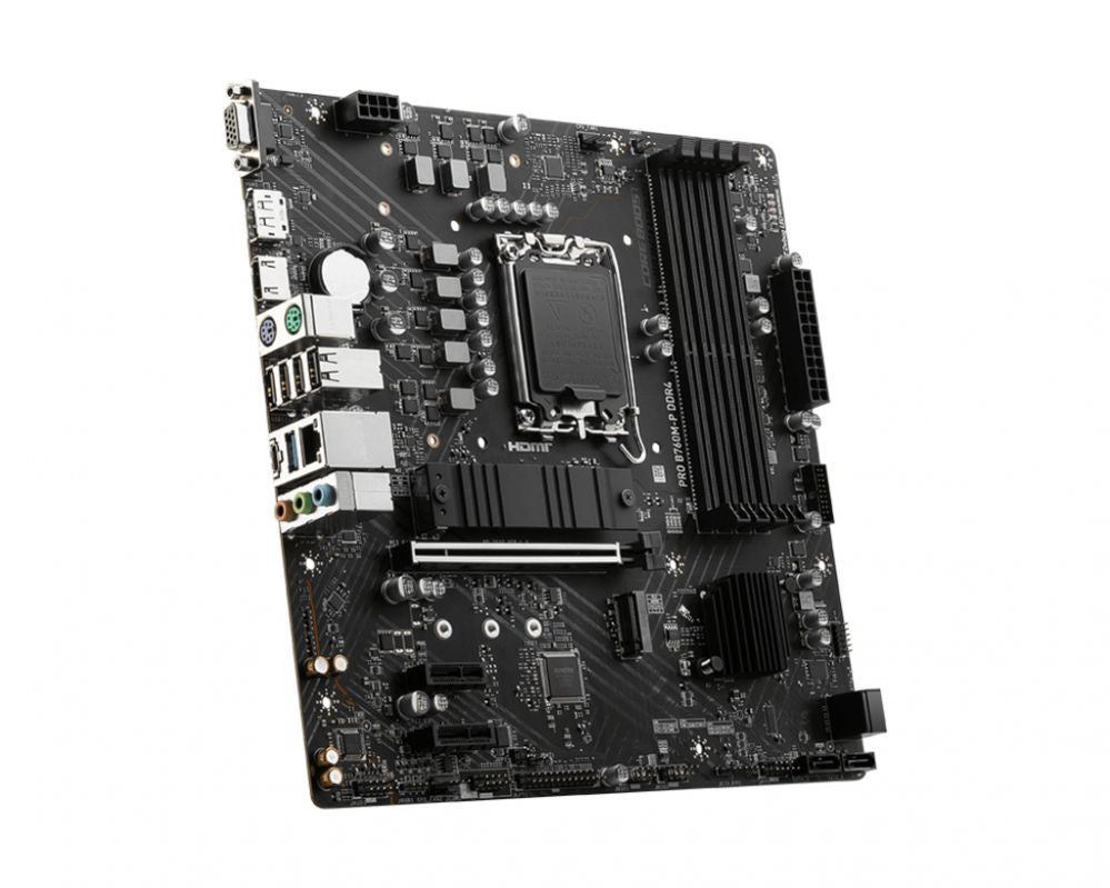 Intel protsessori emaplaat MSI  PRO B760M-P DDR4 Processor family Intel, Processor socket  LGA1700, DDR4 DIMM, Memory slots 4, Supported hard disk drive interfaces 	SATA, M.2, Number of SATA connectors 4, Chipset Intel B760, mATX