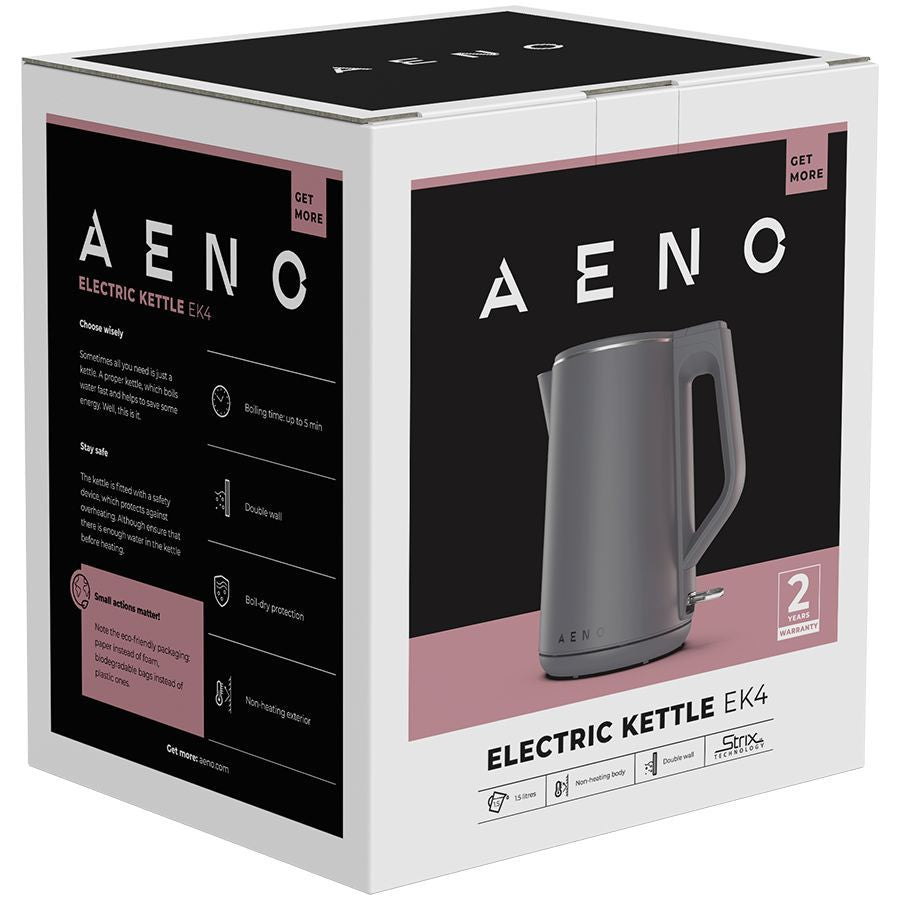 Veekeetja AENO  AENO Electric Kettle EK4: 1850-2200W, 1.5L, Strix, Double-walls, Non-heating body, Auto Power Off, Dry tank Protection