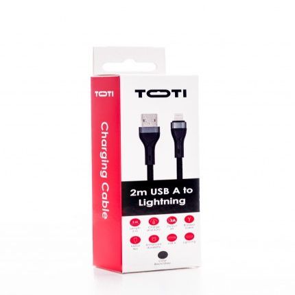 Cable seek toti  SEEK TOTI USB A to Lightning, 2m Braided Cable 2A (non-MFI), Black