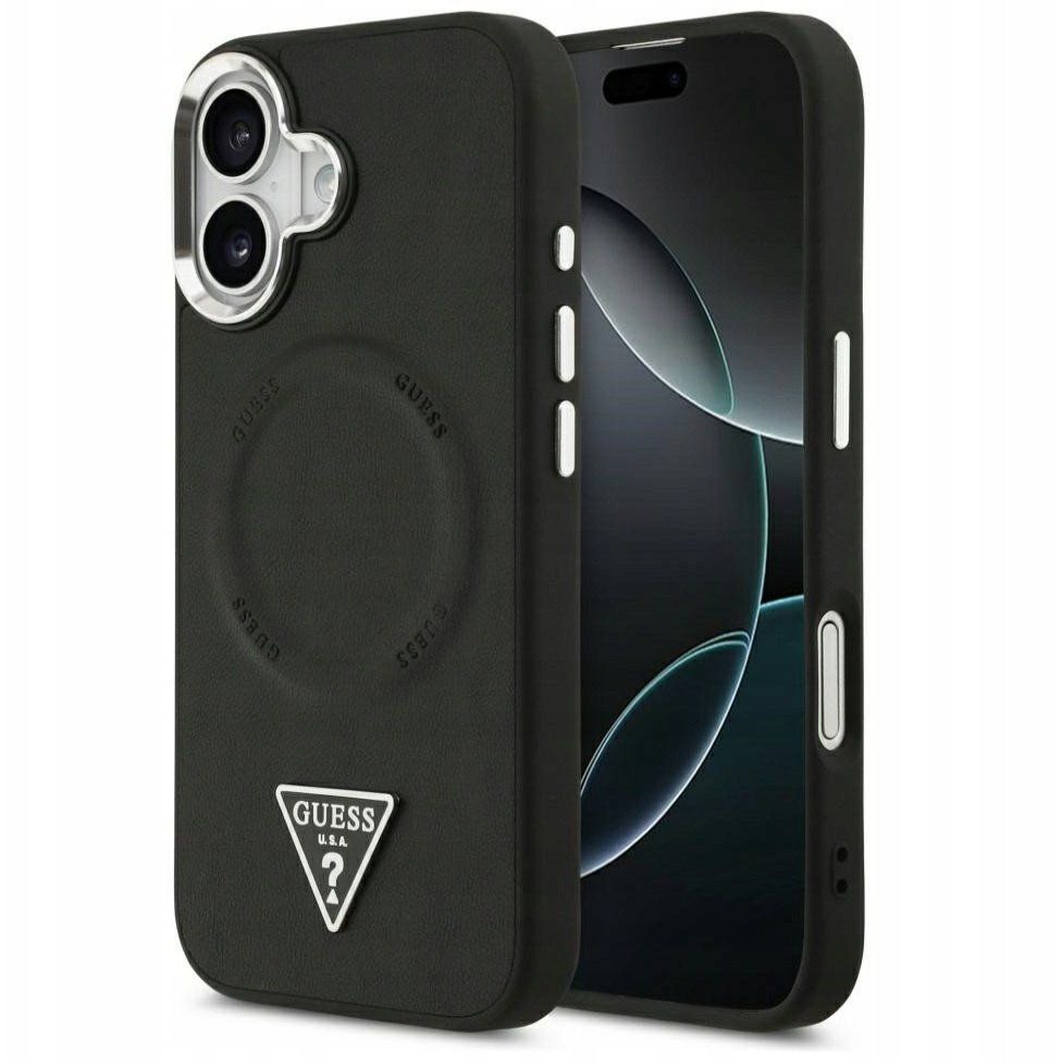 Tagakaaned Guess Apple iPhone 17 PU Leather Triangle Logo MagSafe Case Black