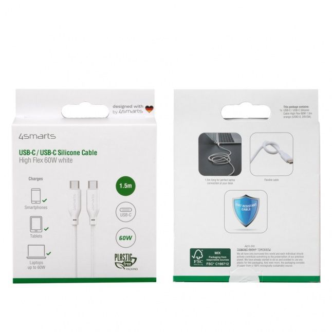 Кабель 4smarts  USB-C/USB-C Silicone Cable High Flex 60W 1.5m., white