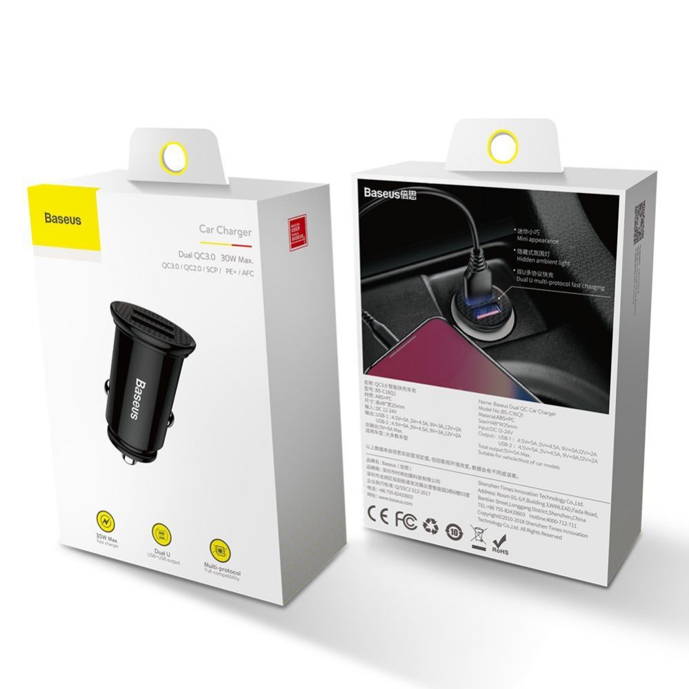 Kaabel Baseus  Baseus Circular smart car charger 2x USB QC3.0 Quick Charge 3.0 SCP AFC 30W black (CCALL-YD01)