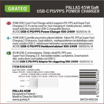 Переходник GRATEQ  PALLAS VERKKOVIRTALATURI GAN PD/PPS USB-C 45W