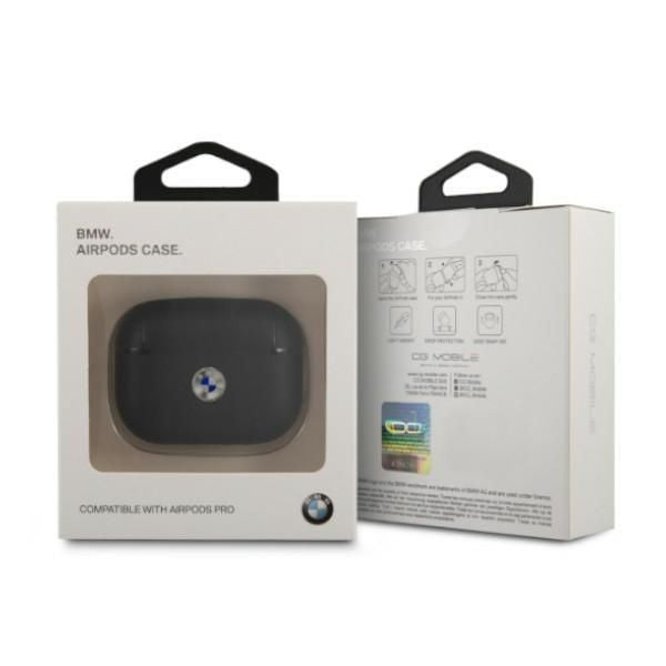Tagakaaned BMW - BMW BMAPSSLBK AirPods Pro cover czarny/black Geniune Leather Silver Logo Black