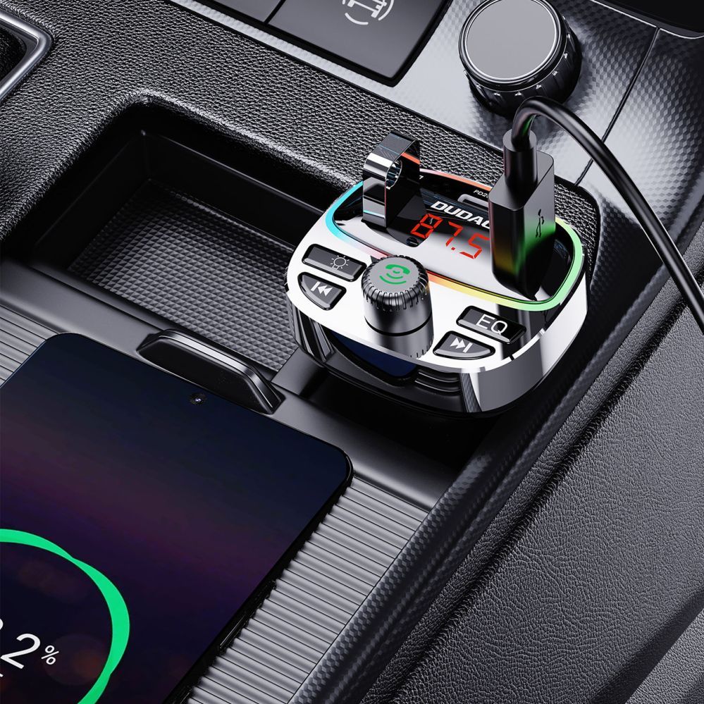 FM modulaator Dudao  Dudao R2PRO+ Transmitter with PD25W Bluetooth 5.3 RGB Charging Ports - Black and Silver