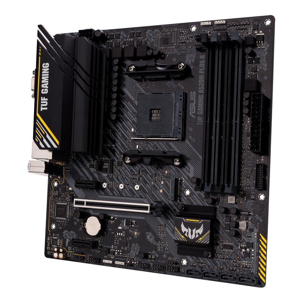 Intel protsessori emaplaat Asus  TUF GAMING A520M-PLUS II Processor family AMD, Processor socket AM4, DDR4 DIMM, Memory slots 4, Supported hard disk drive interfaces 	SATA, M.2, Number of SATA connectors 4, Chipset  AMD A520, Micro ATX