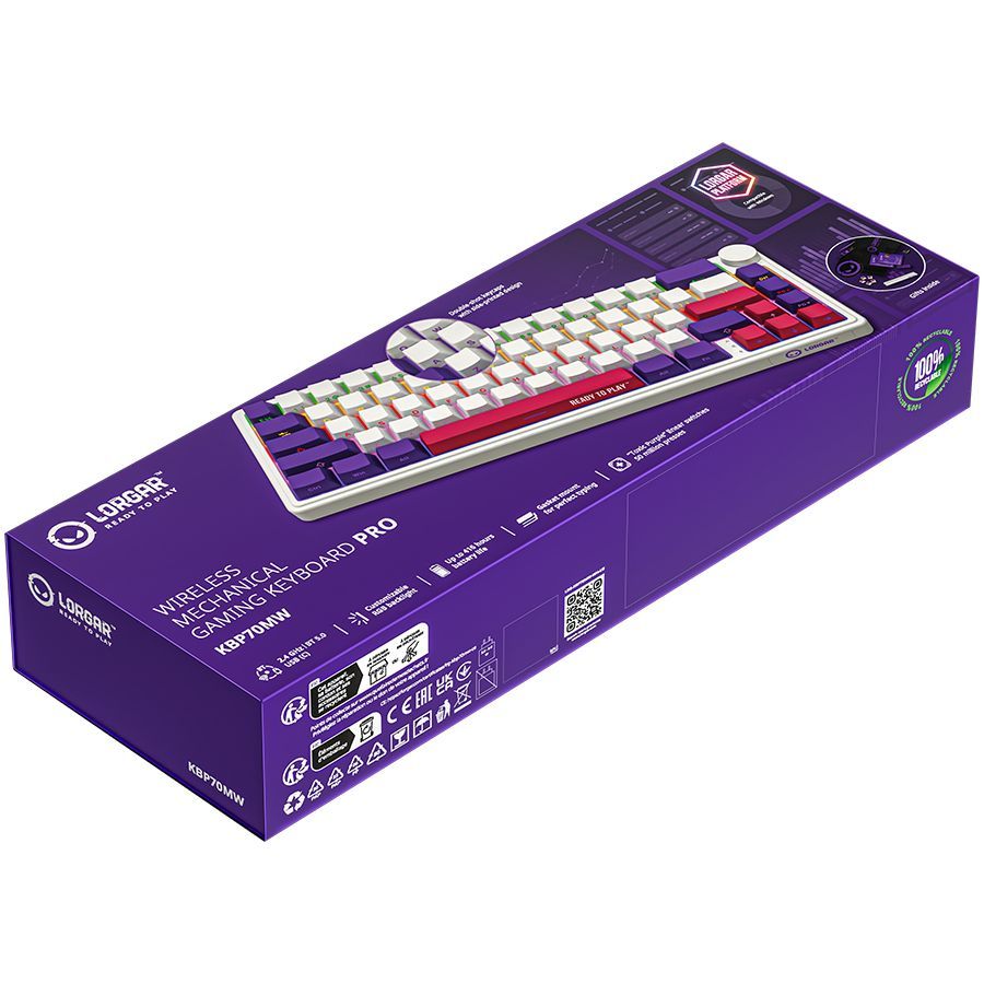 Computer keyboard LORGAR  LORGAR KBP70MW, Wireless 65% Mechanical Gaming Keyboard Pro, White, EN layout