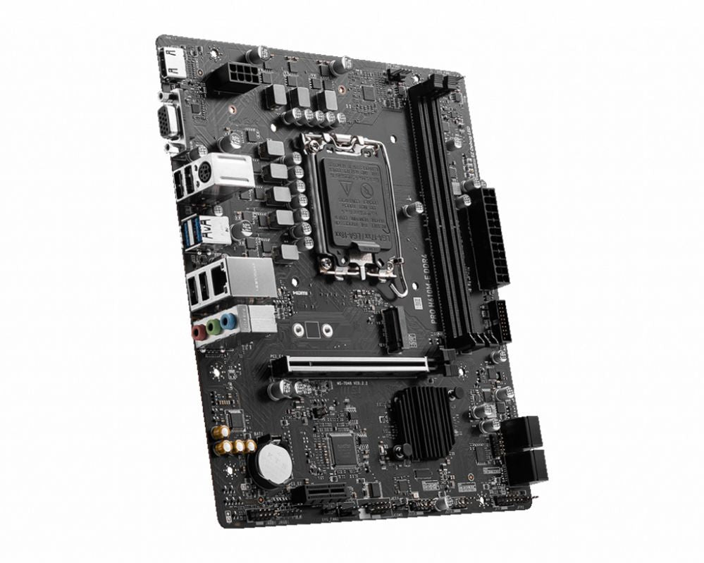 Материнская плата для процессоров Intel MSI  PRO H610M-E DDR4 Processor family Intel, Processor socket  LGA1700, DDR4 DIMM, Memory slots 2, Supported hard disk drive interfaces 	SATA, M.2, Number of SATA connectors 4, Chipset Intel H610, Mirco-ATX