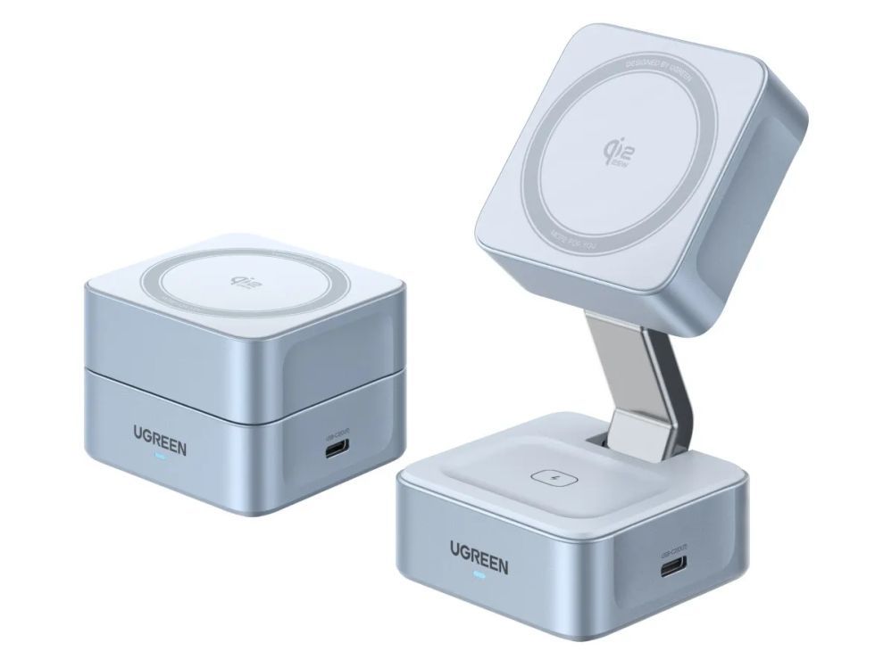 Беспроводное зарядное устройство Ugreen  Magnetic Charger 25W 2-in-1 55960B Wireless, Qi2.2 35W Gray