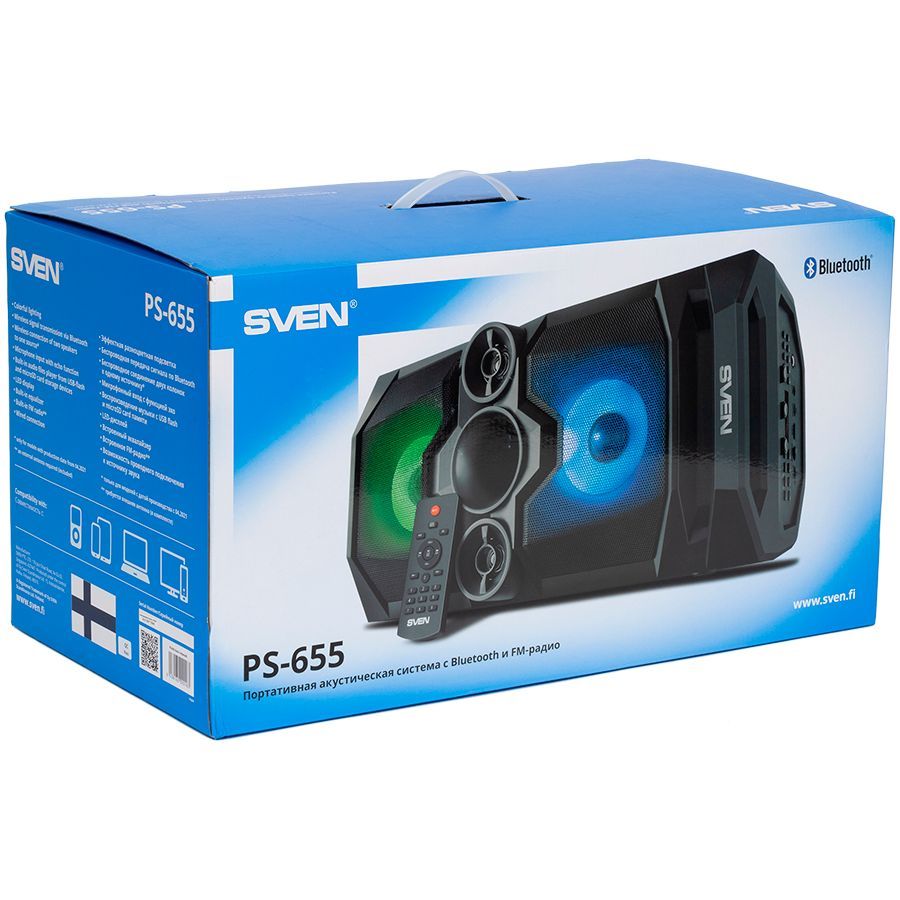Беспроводная колонка Sven  SVEN PS-655 2x25W; LED display; TWS; FM radio; AUX; USB/SD-card support;Lighting; Microphone input (karaoke); Remote Control; Built-in equalizer