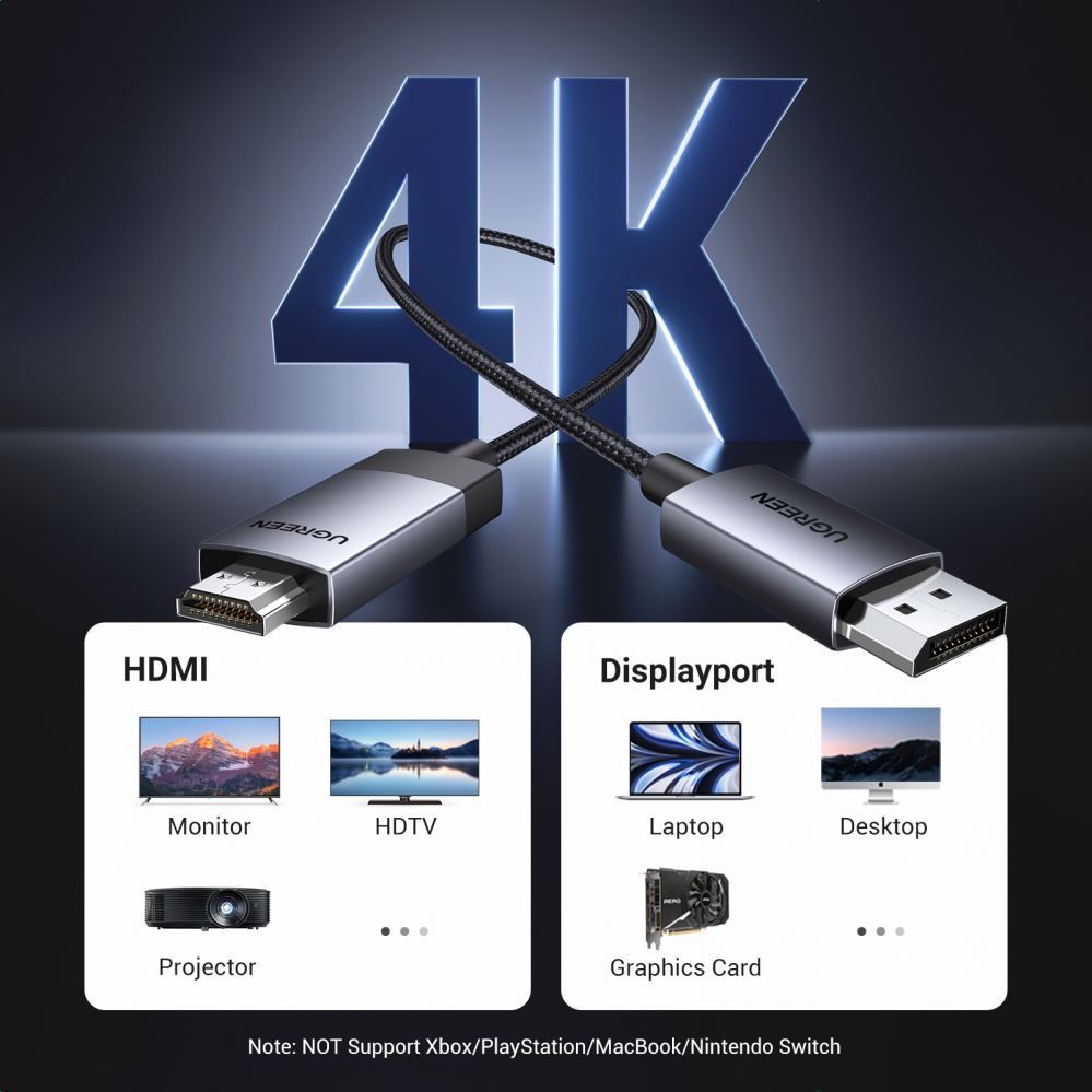 Muu telefoni lisavarustus Ugreen  Ugreen DP119 15774 DisplayPort / HDMI 4K 60Hz cable 2m - gray