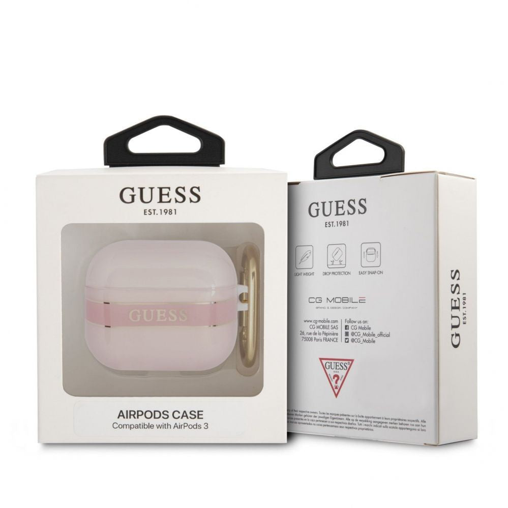 Korpus kõrvaklappidele Guess Apple Airpods 3 TPU Printed Stripe Case Pink