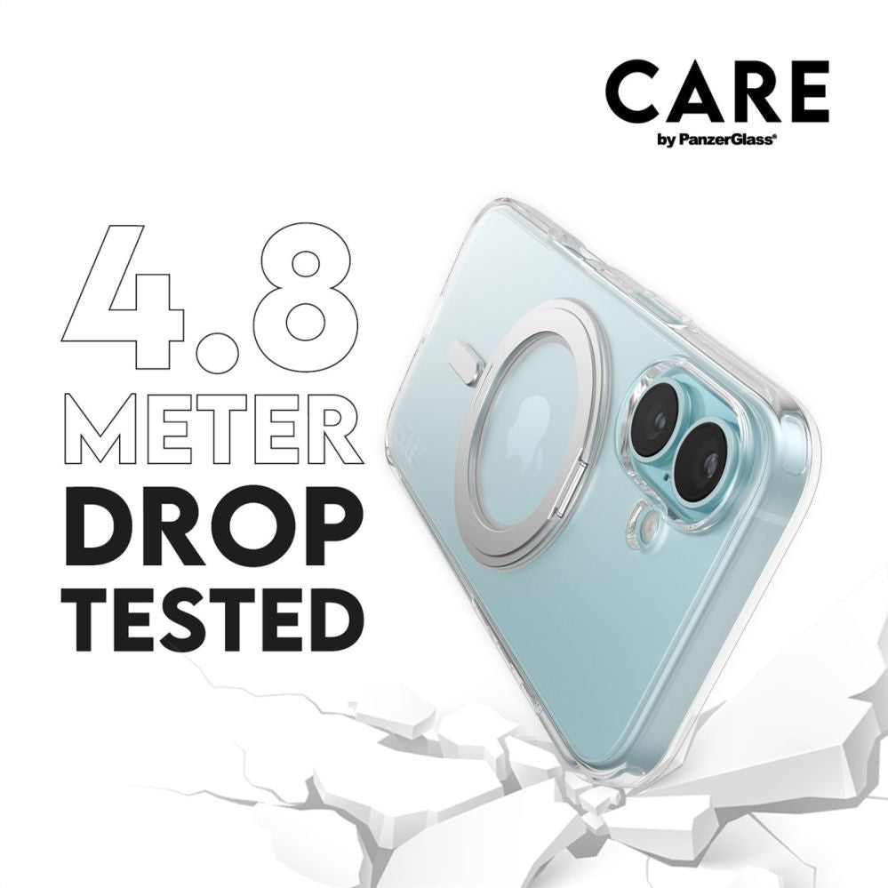Tagakaaned PanzerGlass  CARE Feature case with Silver Kickstand MagSafe iPhone 16, Transparent