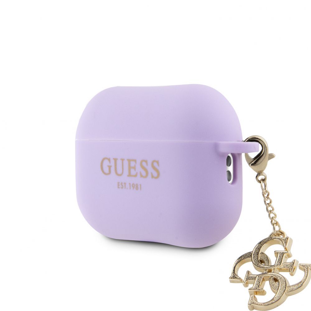 Korpus kõrvaklappidele Guess Apple Airpods Pro 2 Case Silicone Classic Logo Gold With 4G Charm Purple