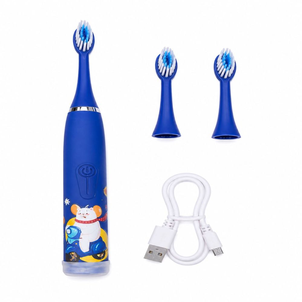 Зубная щётка iLike  Kids Rechargeable Sonic Electric Toothbrush, USB Charging, 3 Brush Heads (1+2 Replacement Heads), Soft Bristles, Waterproof, Blue Bear Design Blue