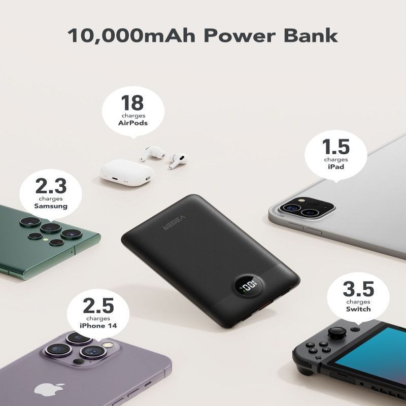 Väline aku Veger  Powerbank Veger C11 (W1170) PD QC3.0 2A 22,5W 10000 mAh with built-in cables USB C / Lightning black