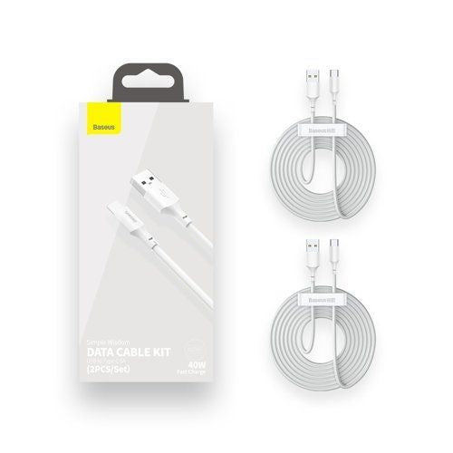 Kaabel Baseus  Cable kit (USB - USB Type C 2 pcs). Power Delivery Quick Charge 40W 5A 1.5m white
