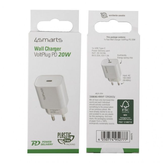 Adaptrid 4smarts  Wall Charger (without cable) VoltPlug PD 20W, white