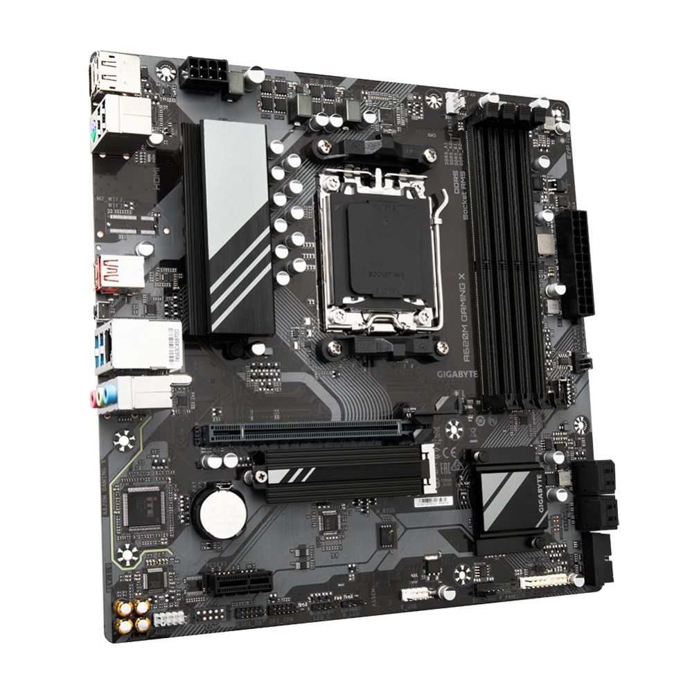 Intel protsessori emaplaat Gigabyte  A620M GAMING XG10 Processor family AMD, Processor socket AM5, DDR5 DIMM, Memory slots 4, Supported hard disk drive interfaces 	SATA, M.2, Number of SATA connectors 4, Chipset AMD A620, Micro ATX