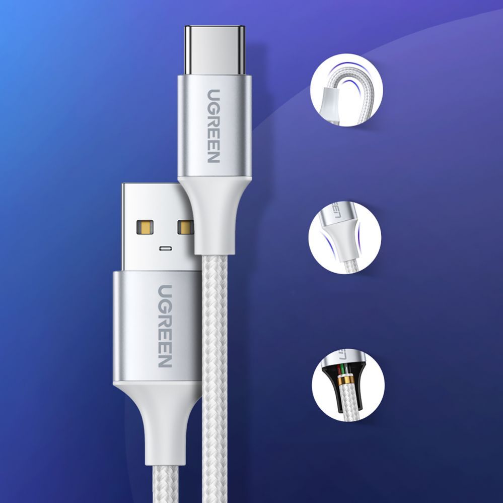 Kaabel Ugreen  Ugreen US288 60131 USB-A / USB-C QC 3.0 3A 1m cable - white White