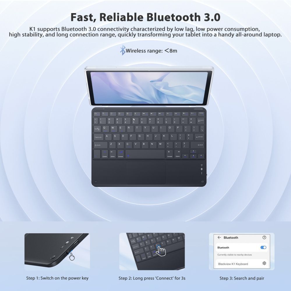 Computer keyboard Blackview  K1 Bluetooth Keyboard Wireless Ultra Slim 10” – 280mAh Battery, Bluetooth 3.0, Compatible with Windows / Android / iOS, Black Gray