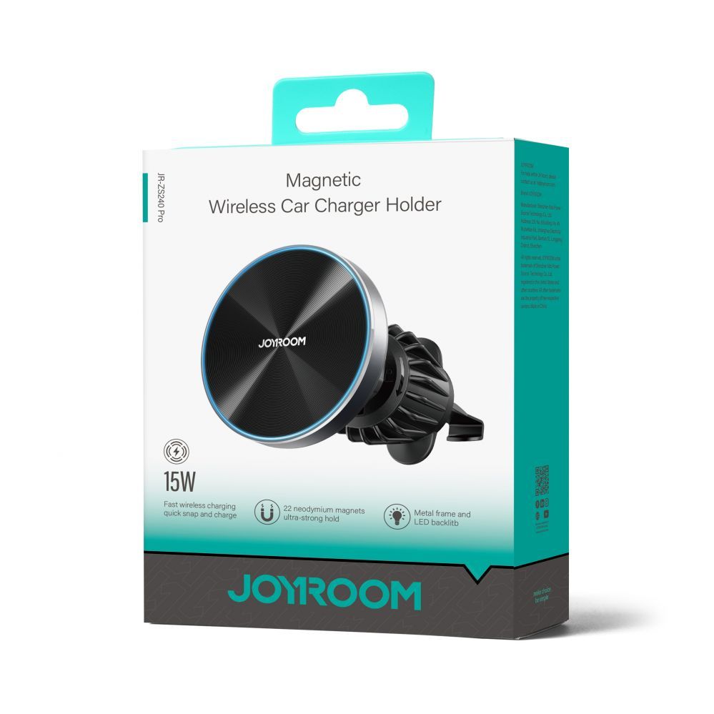 Kaabel Joyroom  Joyroom Magnetic Car Holder Wireless Charger 15W for Air Vent Black (JR-ZS240 Pro)