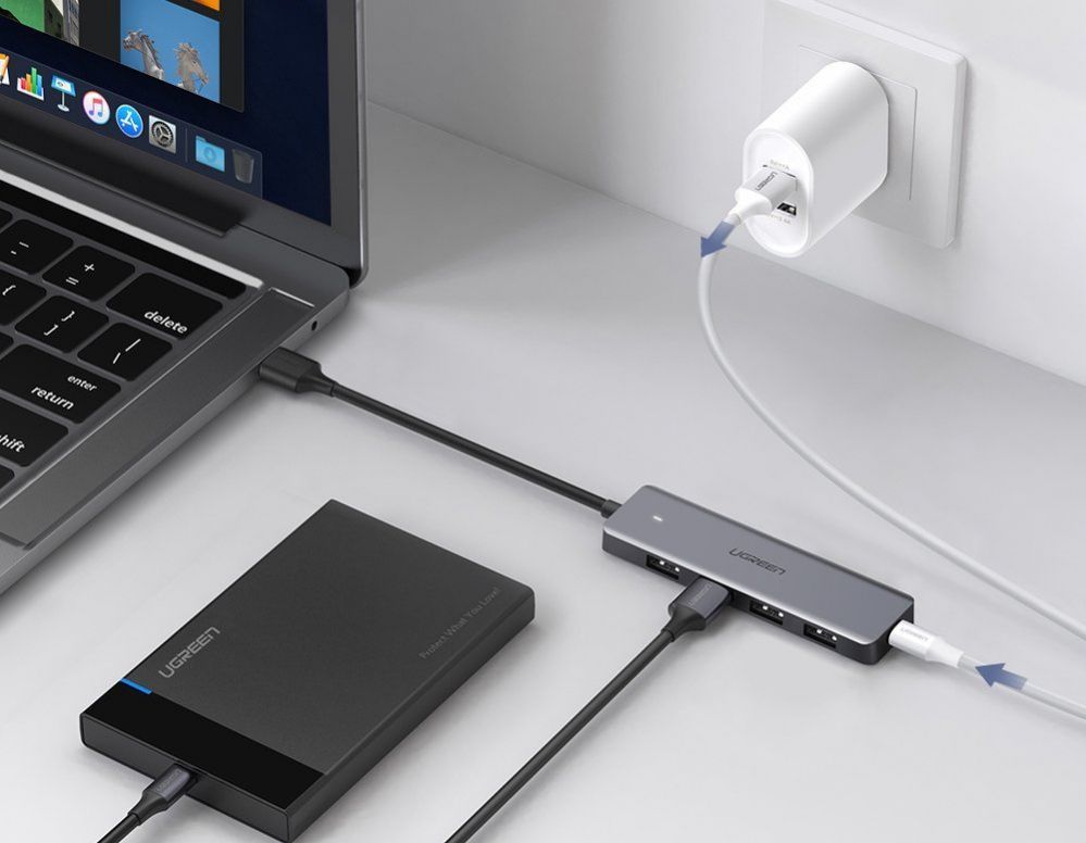 Kaabel Ugreen  Ugreen USB HUB - 4x USB 3.2 Gen 1 with micro USB power port gray (CM219 50985)
