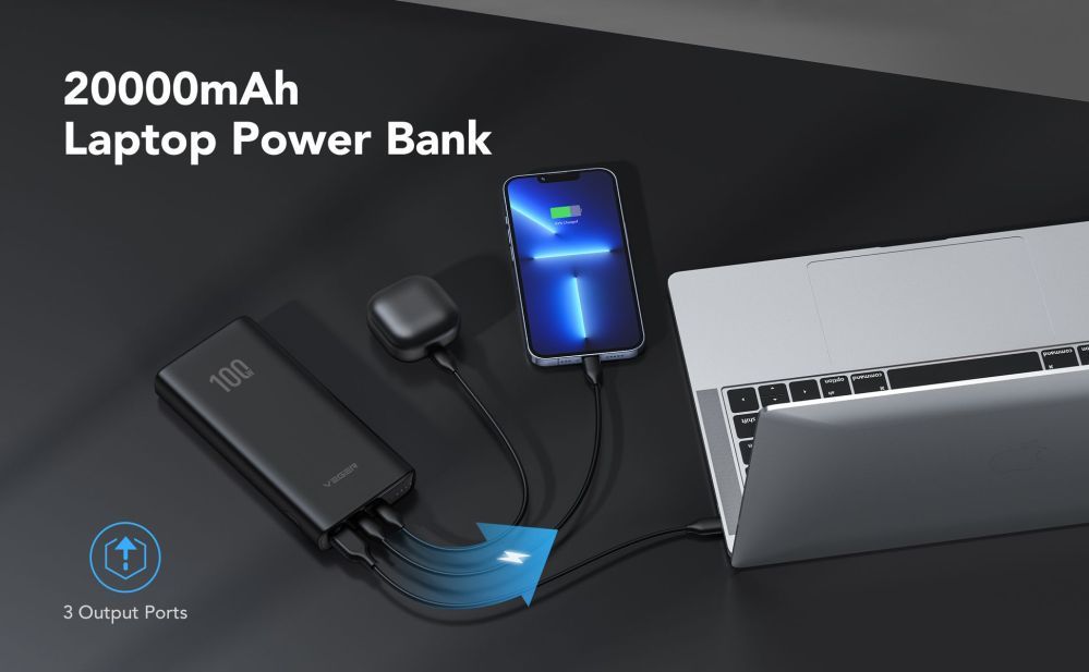 Power bank Veger  Powerbank Veger T100 (W2032C-100) PD QC3.0 5A 100W 20000 mAh black