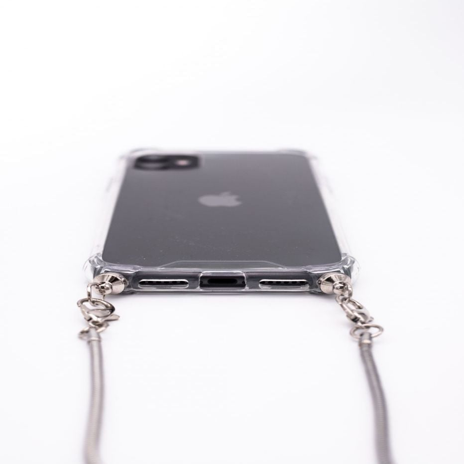 Tagakaaned Evelatus Apple iPhone 11 Pro Max Silicone Transparent with Necklace TPU Strap Silver