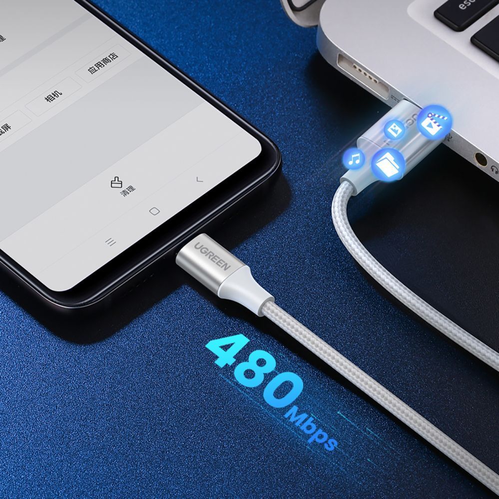 Kaabel Ugreen  Ugreen US288 60131 USB-A / USB-C QC 3.0 3A 1m cable - white White