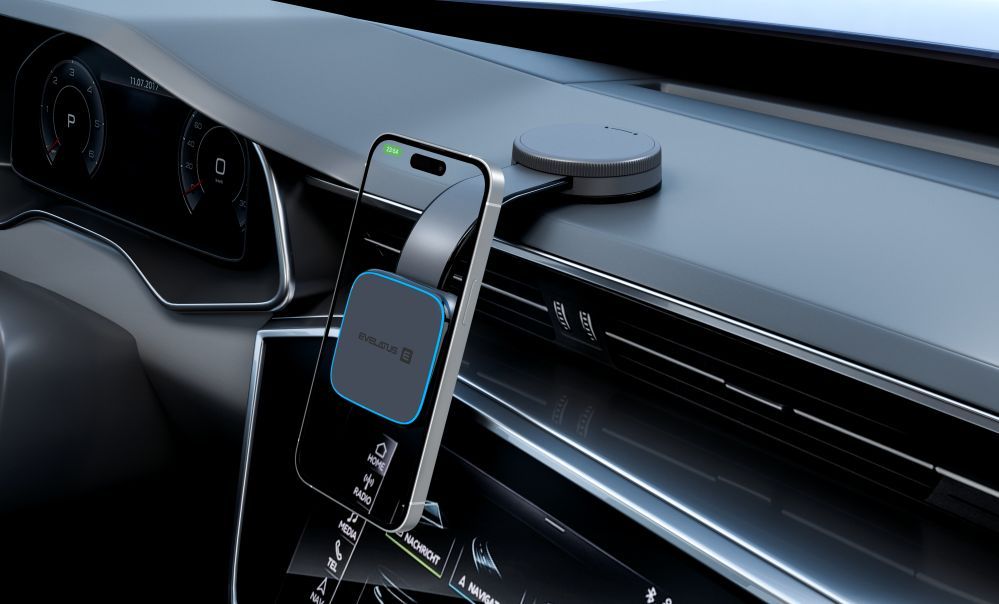 Autolaadijad Evelatus  MagSafe Qi wireless charging magnetic bendable 360 Swivel suction cup mount (for Car dashboard/Car windscreen) Black