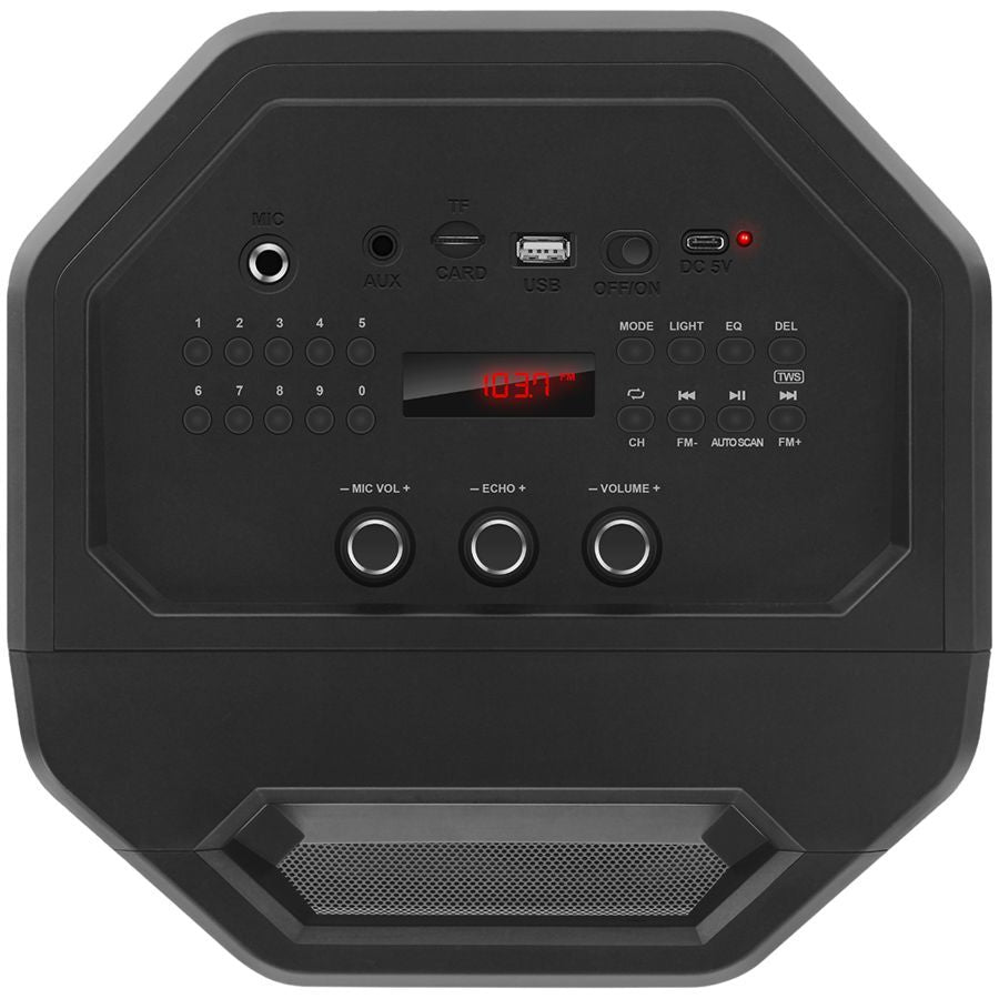 Bluetooth speakers Sven  2.0 portable speaker SVEN PS-670, black, power output 2x32.5W (RMS), TWS, Bluetooth, FM, USB, microSD, LED-display, RC, lithium battery