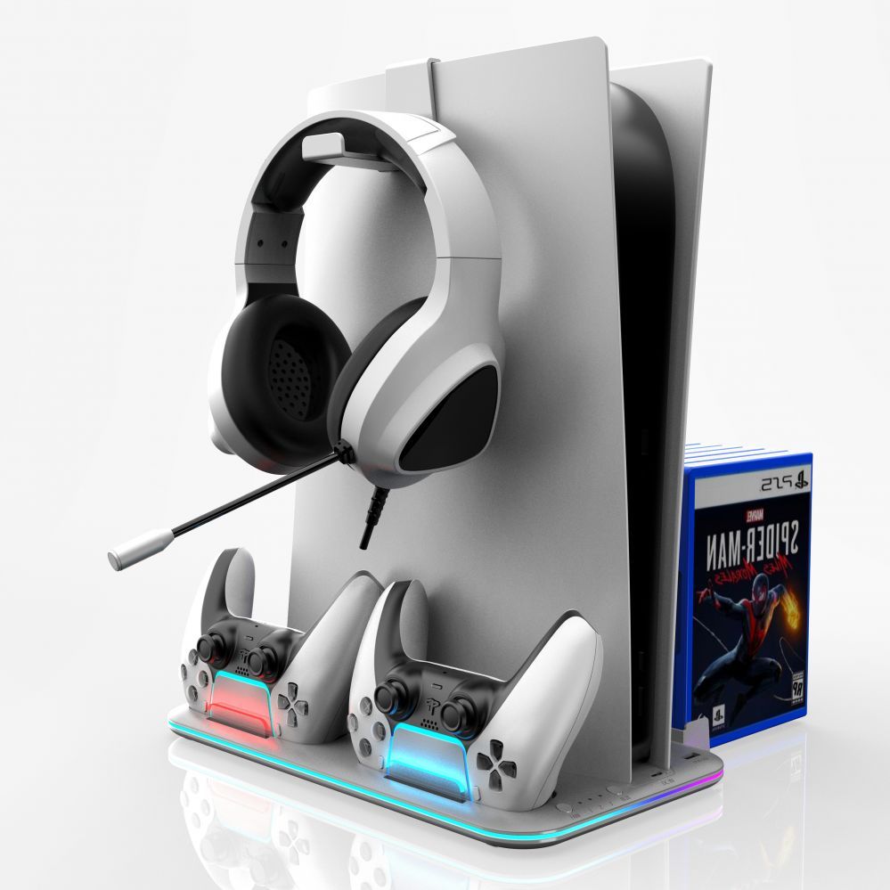 Kontroller iLike  DZ504 Slim Multi Dock Station for Play Station 5 PS5 Controllers with Cooling fas & RGB Black