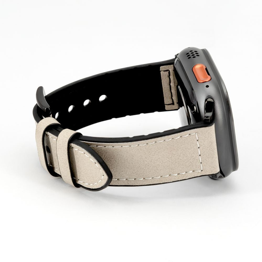 Rihm Connect  Watch 38/40/41mm Silicone patch Leather Watch Strap (132mm M/L) White