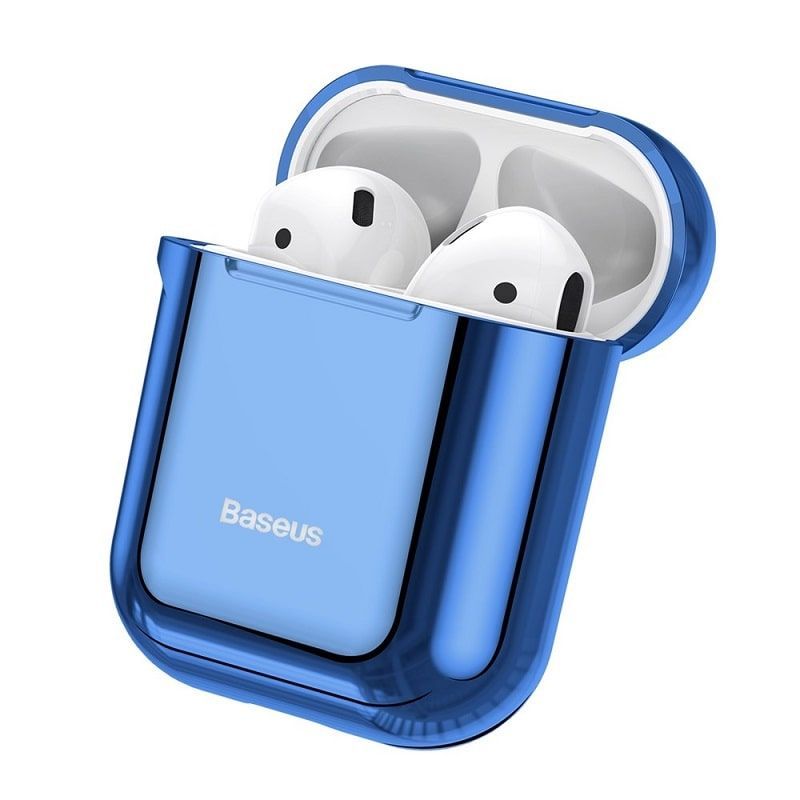 Tagakaaned Baseus  Metallic Shining Ultra-thin Silicone Protector Case with Hook for AirPods 1/2 Blue
