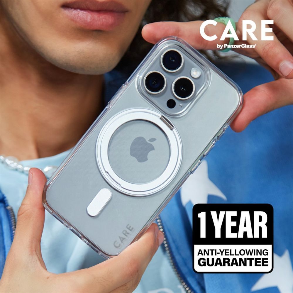 Back panel cover PanzerGlass  CARE Feature case with Silver Kickstand MagSafe iPhone 16 Pro Max, Transparent