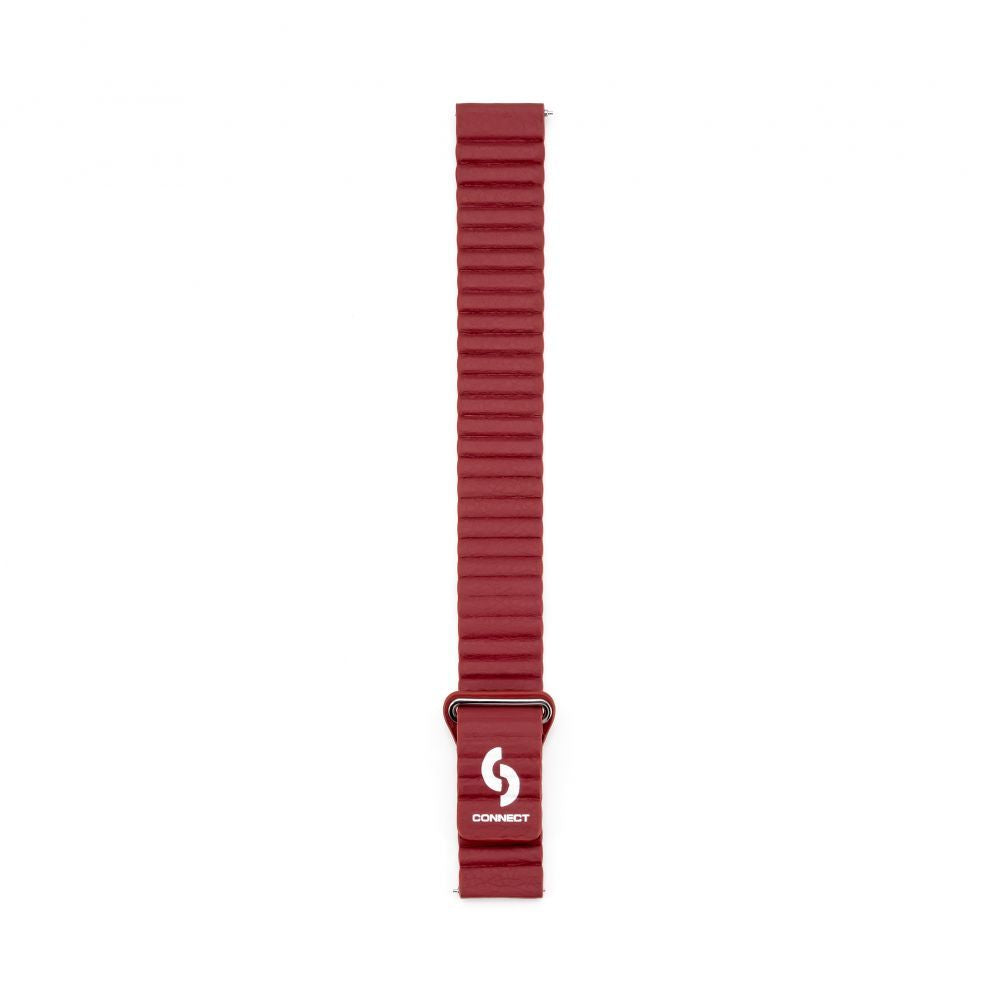 Strap Connect  22mm Flat head Leather - Silicone Loop Magnetic Watch Strap (130mm M/L) Wine Red