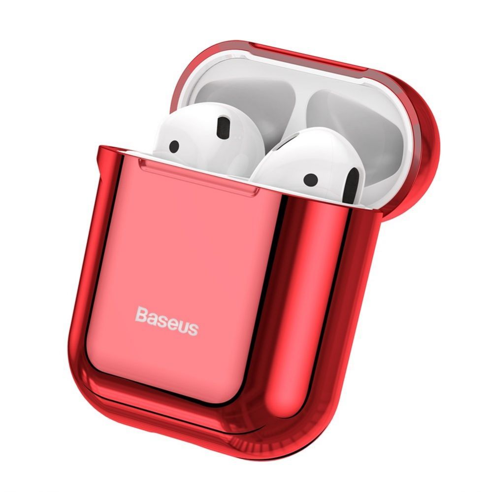 Back panel cover Baseus  Metallic Shining Ultra-thin Silicone Protector Case with Hook for Airpods 1 / 2 Red