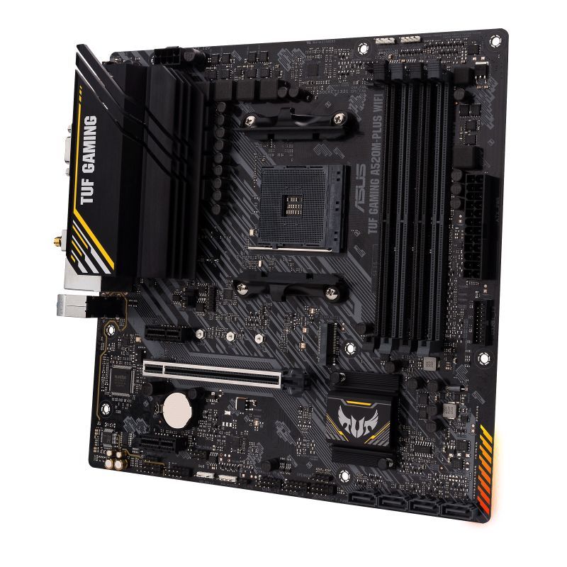 Материнская плата для процессоров Intel Asus  TUF GAMING A520M-PLUS Processor family  AMD, Processor socket AM4, DDR4, Memory slots 4, Supported hard disk drive interfaces 	SATA, M.2, Number of SATA connectors 4, Chipset  AMD A520, Micro ATX