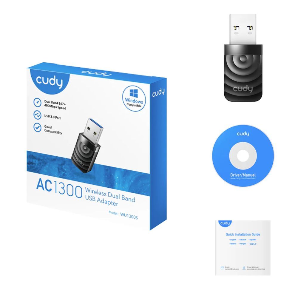 Ruuterid Cudy  Cudy WU1300S AirMax AC1300 Dual Band WiFi USB Adapter USB 3.0 High Speed High Gain Black