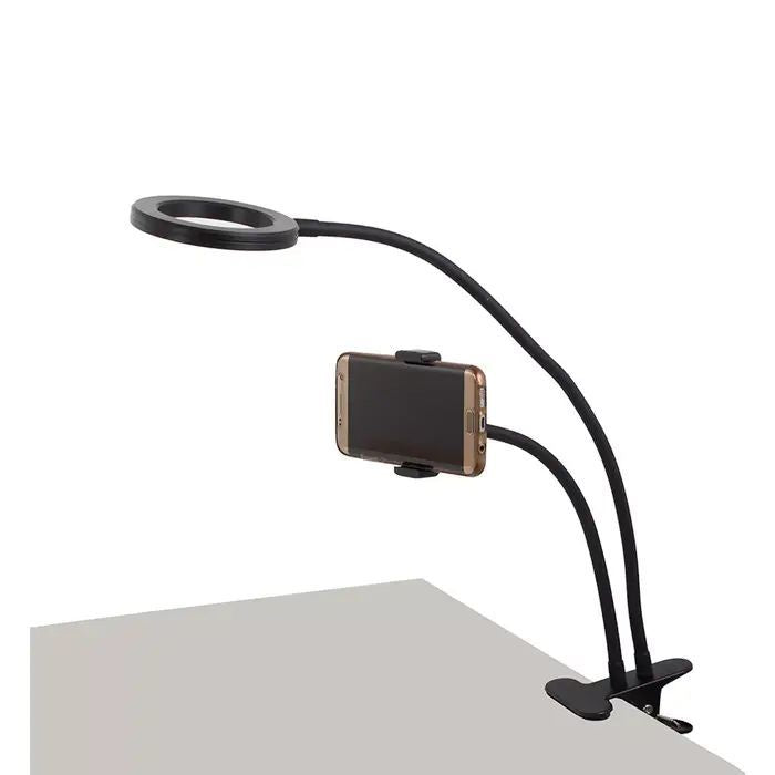 Selfie pulk Elight  TF Desk Clip Live Stream Selfie 11cm Ring LED Light Flash flexi 30cm tube Phone Holder Black