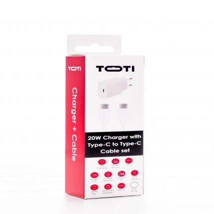 Adapter seek toti  SEEK TOTI 20W Type-C PD Wall Fast Charger with Type-C to Type-C, 1 m PVC Data Cable 3A, White