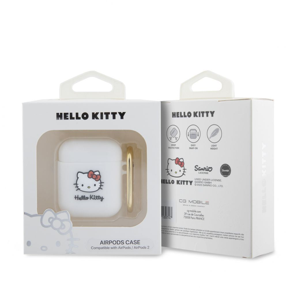 Чехол для наушников Hello Kitty Apple Airpods 1/2 cover Silicone 3D Kitty Head White