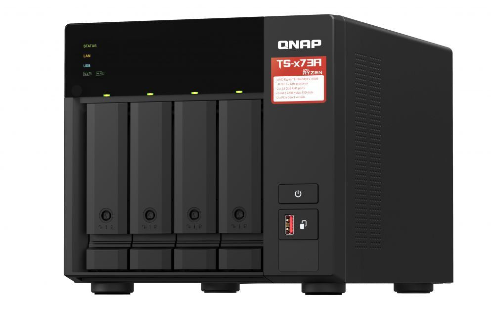 Флеш-накопитель QNAP  4-Bay QTS and QuTS hero NAS TS-473A-8G Up to 4 HDD/SSD Hot-Swap, Ryzen V1500B Quad-Core, Processor frequency 2.2 GHz, 8 GB, DDR4, 2x2.5GbE, 3xUSB Type A 3.2 Gen 2, 1xUSB Type C 3.2 Gen 1, 2xPCIe, 2xM.2 2280 PCIe Gen3 x1 slots