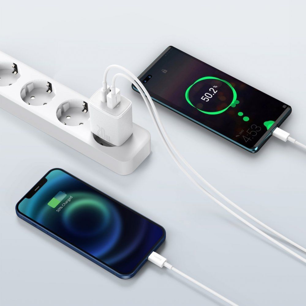 Adaptrid Baseus  Baseus Compact fast charger USB / USB Type C 20W 3A Power Delivery Quick Charge 3.0 white (CCXJ-B02) White