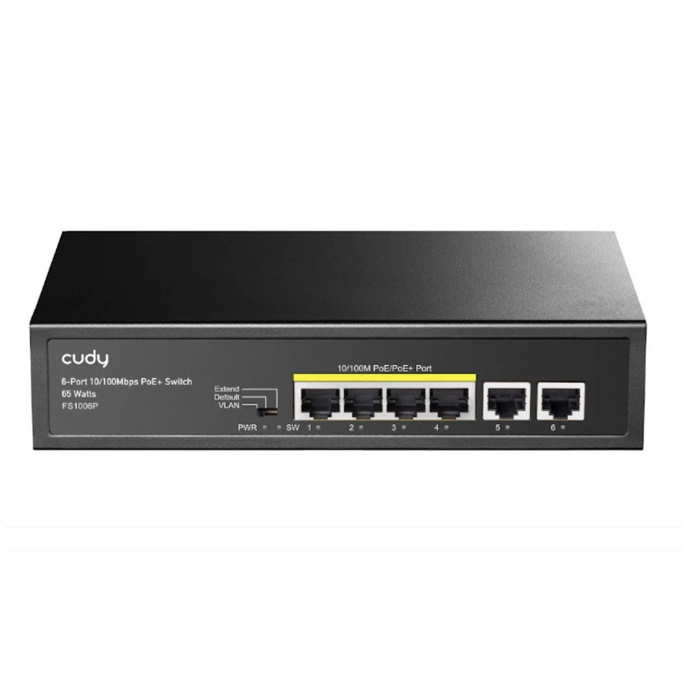 Роутер Cudy  FS1006P NetPower 6-Port 100M PoE+ Switch 4×30W PoE CCTV Mode 250m Watchdog Steel Black